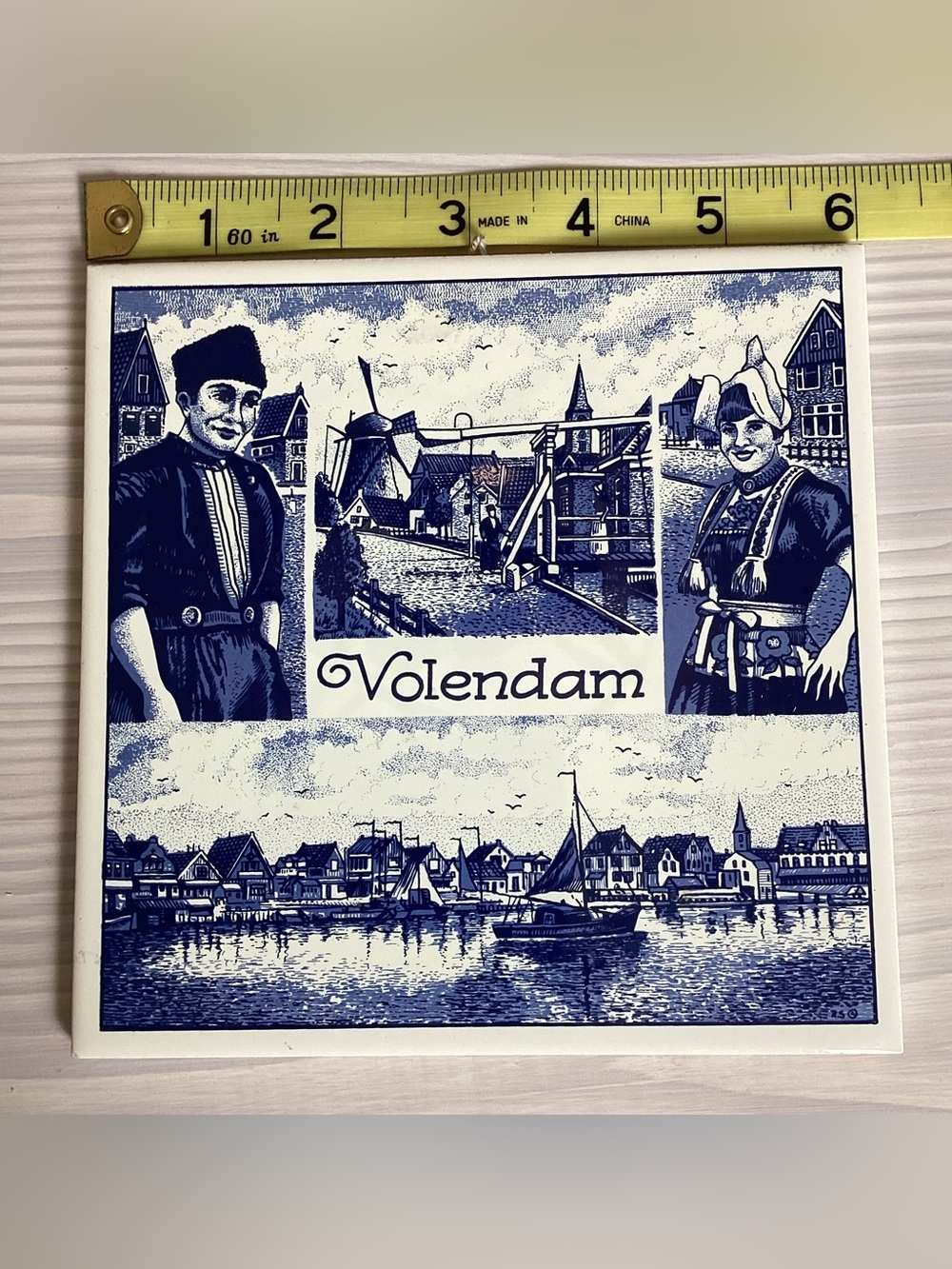Vintage Royal Mosa Dutch Holland Volendam Delft Blue Tile Wall Decor Trivet 6x6" - Picture 3 of 5